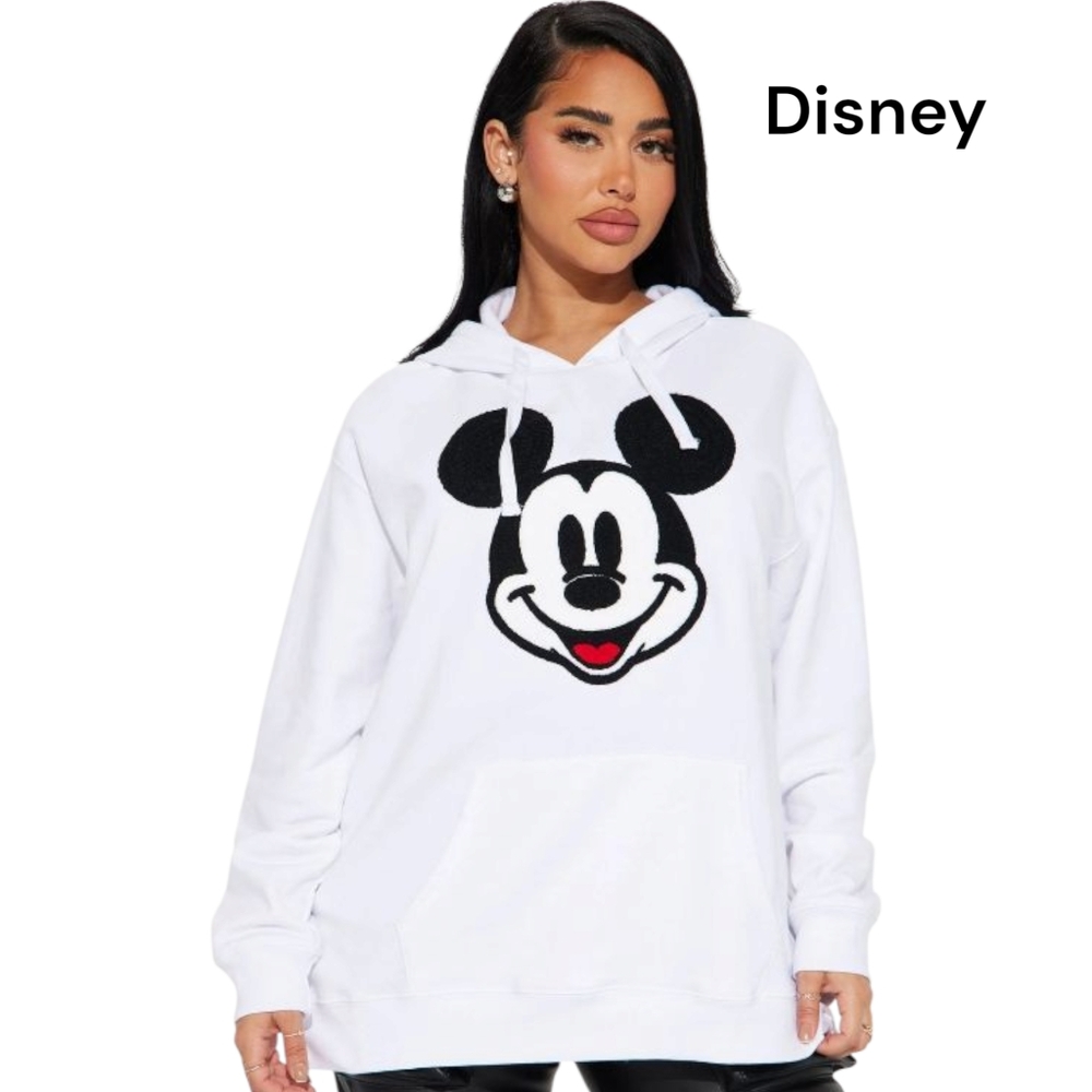 Mickey Mouse Sweatshirt Hoodie Crochet Patch Face Large White Disney L